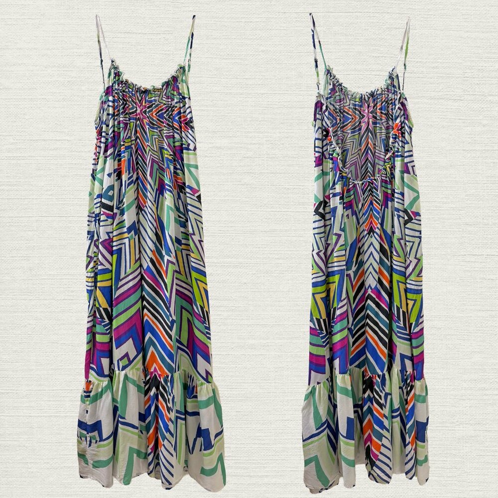 Anthropologie Malika geometric print maxi dress size S boho resortwear beach